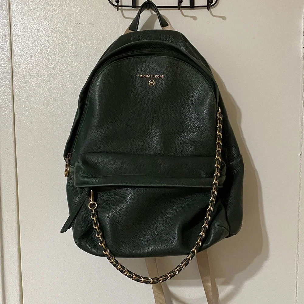 Michael Kors Slater Large Pebbled Leather Backpack Moss 30T0G04B7L